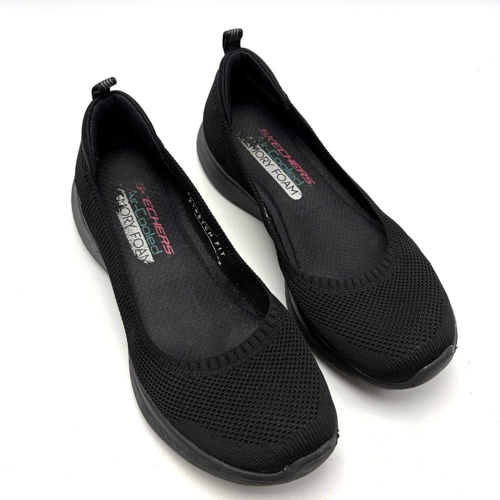 Skechers Microburst 2.0 Be Iconic Women 6.5 Black Knit Slip On Loafers Seakerina